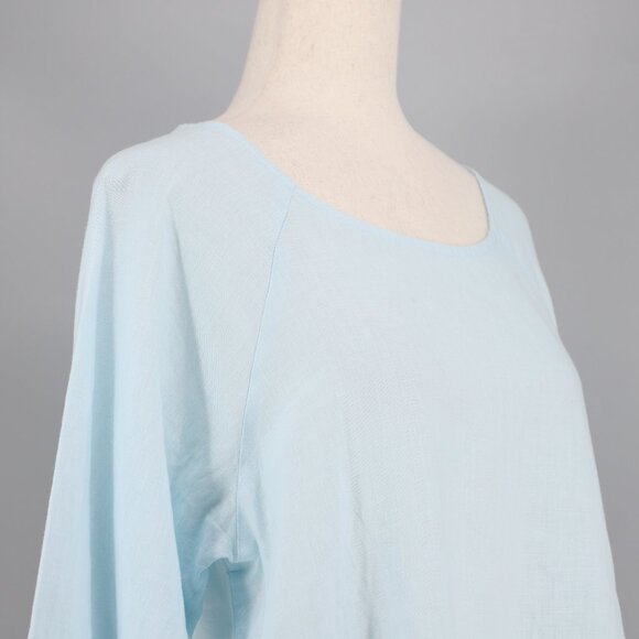 CAMILLE & CO. 100% Linen Relaxed Fit Tunic Top Button Detail Light Blue Size S - Picture 3 of 7